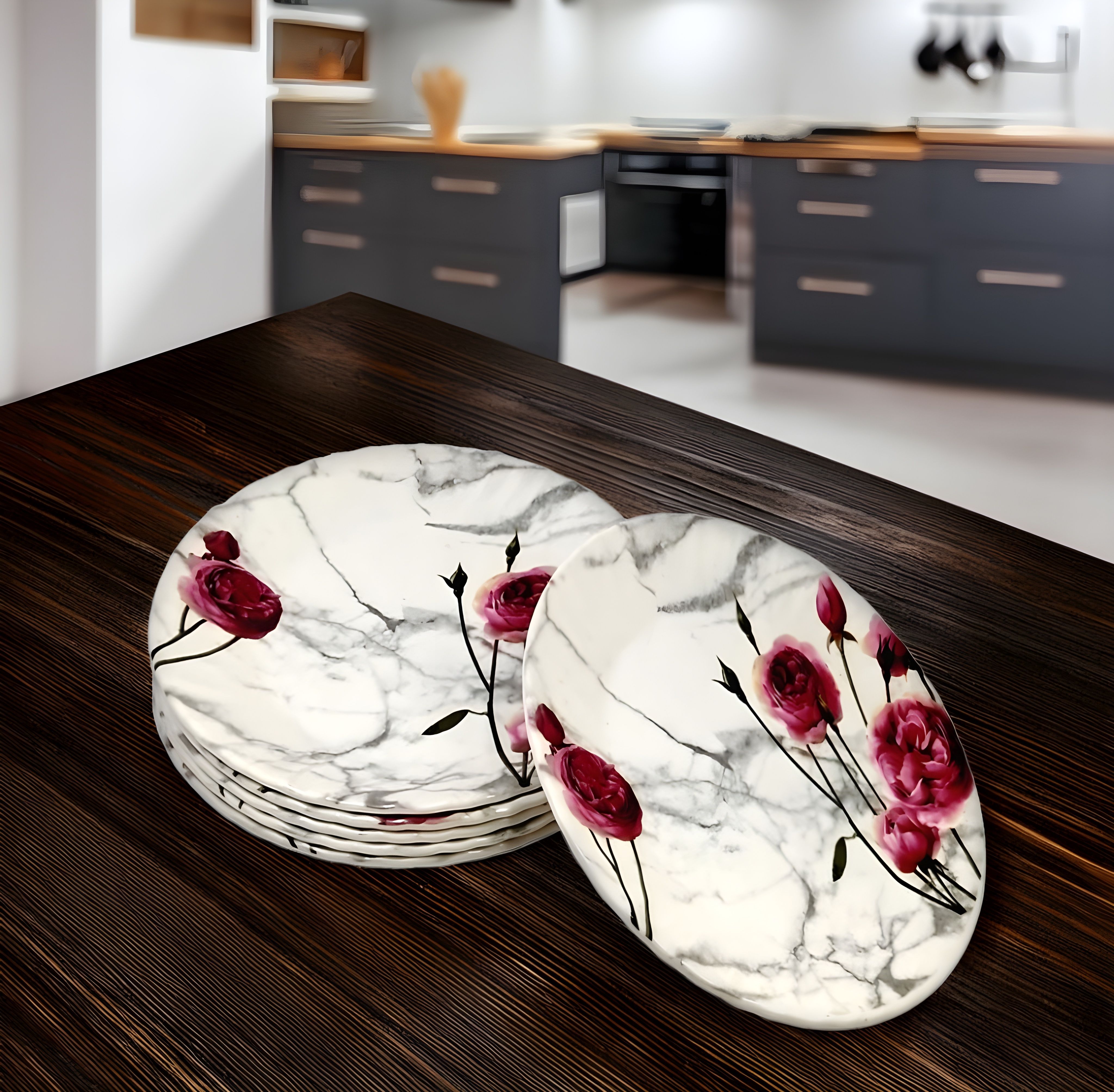 Melamine Small Half Plate/Snacks Plate Set In Rose Print(Size-8 Inch/20CM) Half Plate-image-22