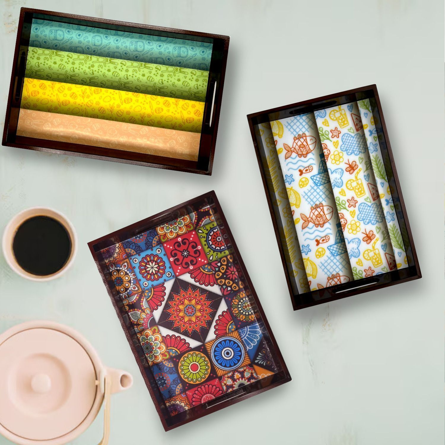 Wooden Tray set of 3 for serving Tea/coffee/snacks AHS-TRAY127_1310_1407 Tray-image-10
