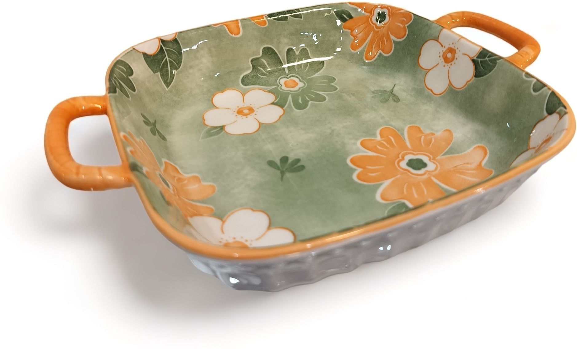 Ceramic Square Deep Dish Platter With Double Handle for Snack Serving Tray-image-18