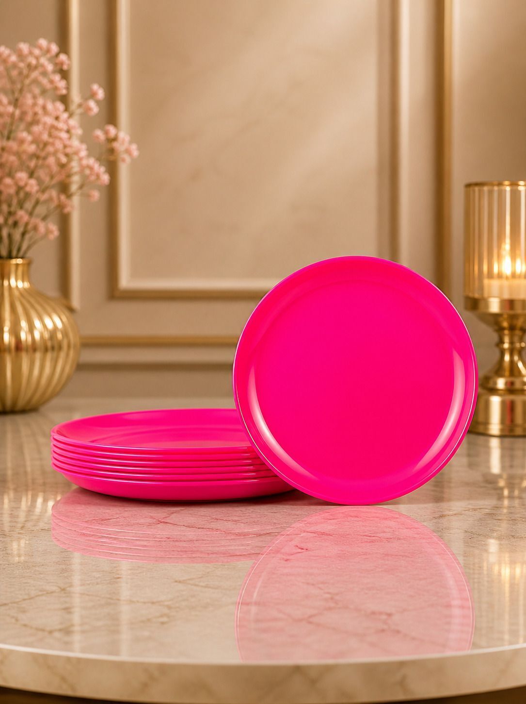 Pink 8 Inch Round Plastic Half Plate-image-10
