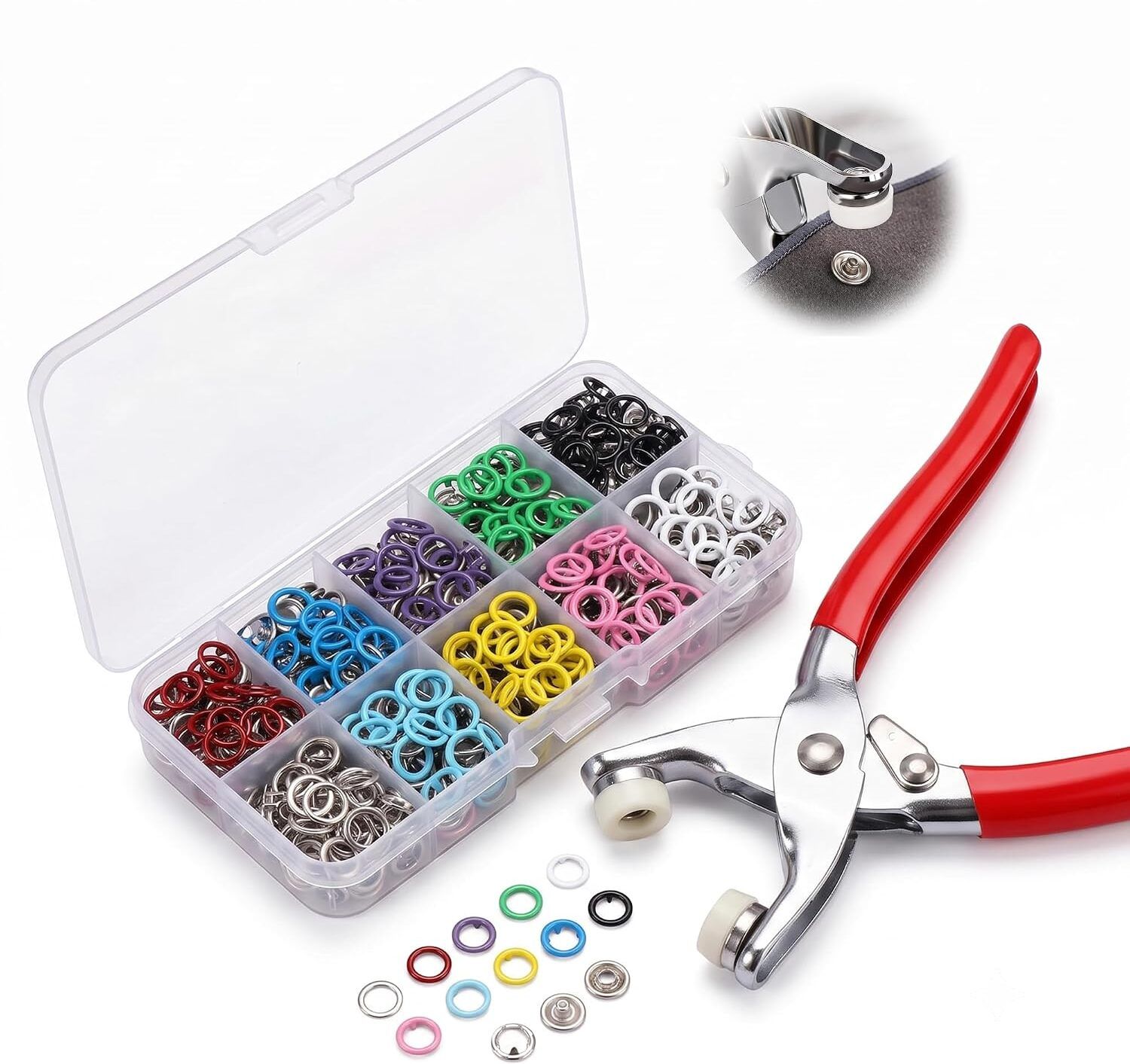 hiopa Thickened Snap Button Tool Kit with Metal Fasteners for Clothes Leather Repair Combination Snap Ring Plier-picture-48