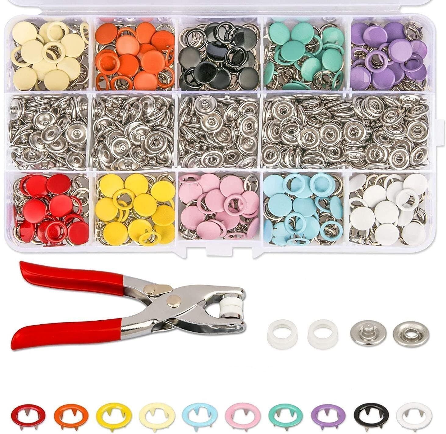 200 Pcs Multicolor Rivets Grommet Eyelet Setting Pliers Tool/Cloth Press Button Punch Plier