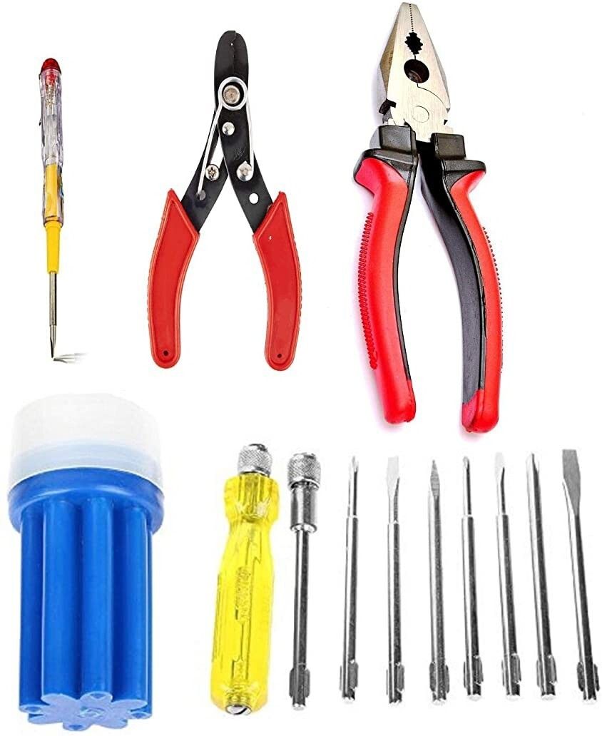 India Hand Tool Kits (Plier, Wirecutter, Line Tester, Screwdriver Set) 4Pcs. Combo4 best items Lineman Plier