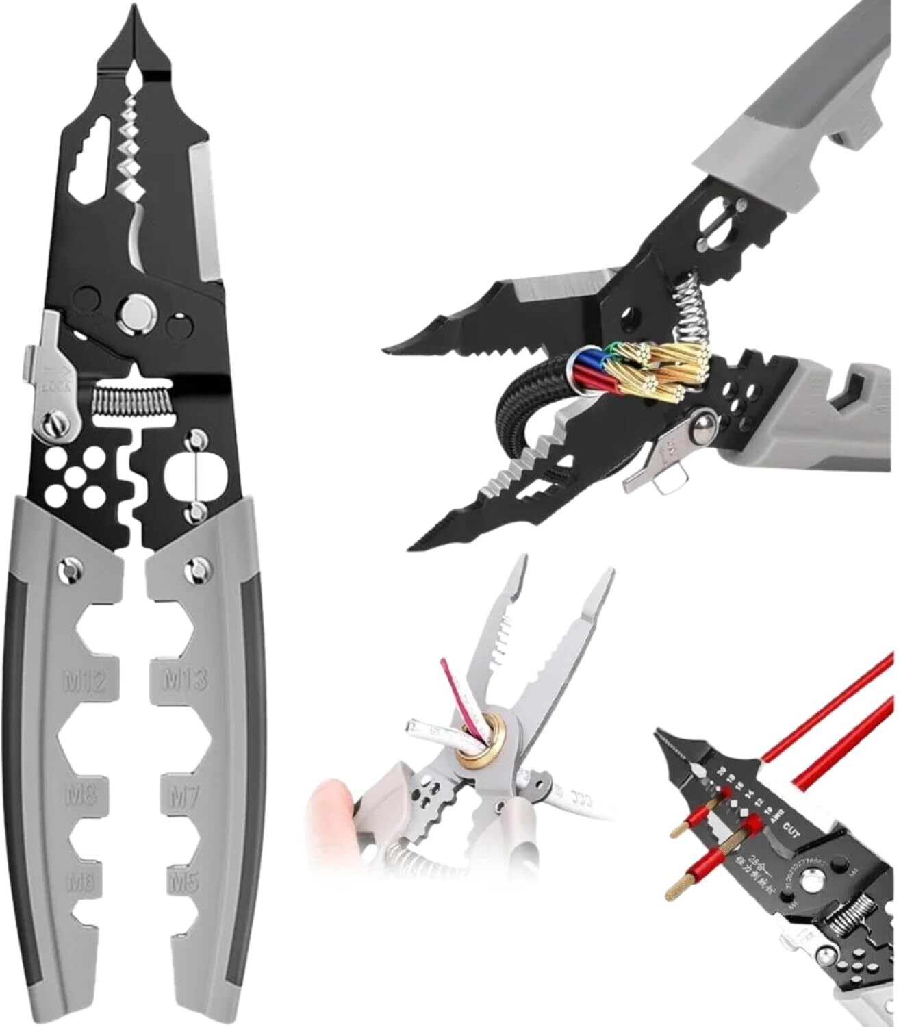 fixileon 28 in 1 Multifunction Wire Stripper Cutter Crimper Tool Needle Nose Plier-picture-28