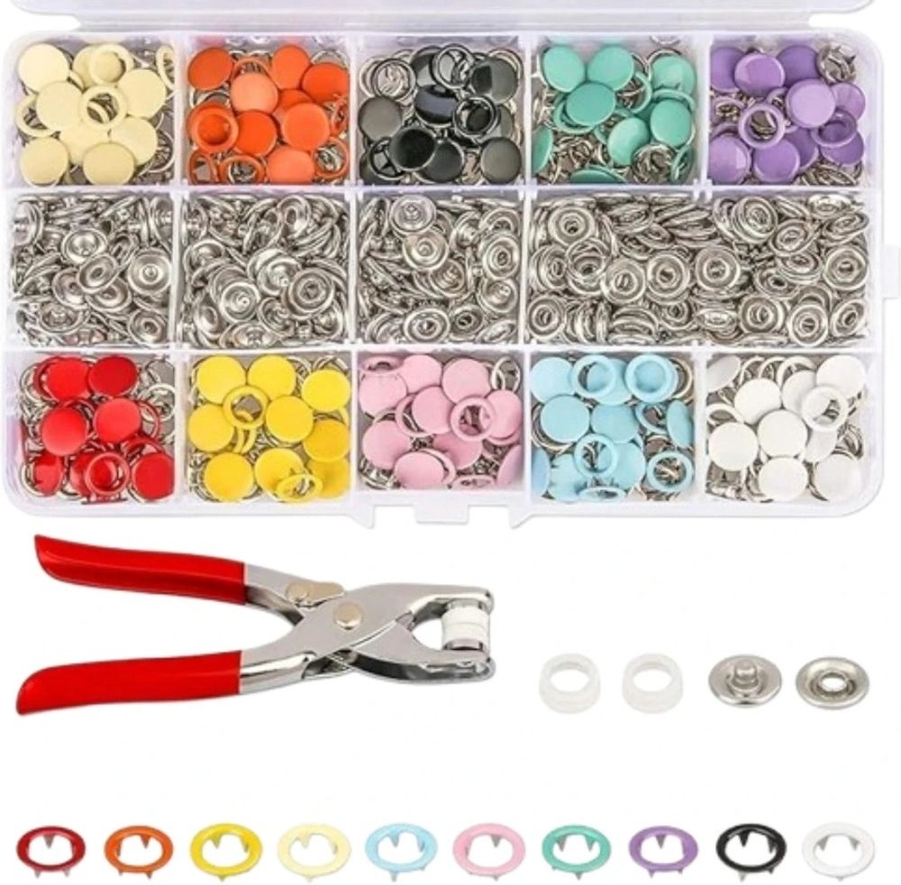 oteves Metal Snap Button Press Kit with Fastener Pliers, multicolor Kit 200 Pieces Punch Plier-picture-32