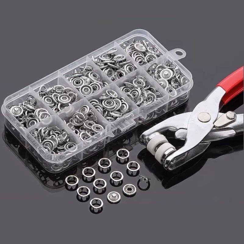200pc Silver Thickened Snap Fasteners Kit Set Punch Plier Metal Buttons