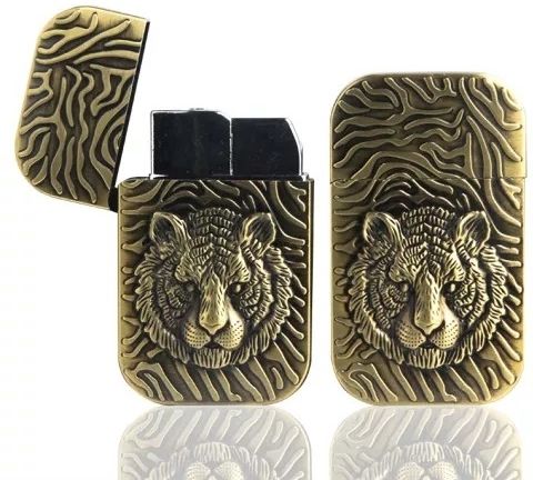 Red Heater Lighter Gold Tiger Design Fancy Metal Cigarette Heater Red Flame Lighter Refillable. Pocket Lighter-image-36