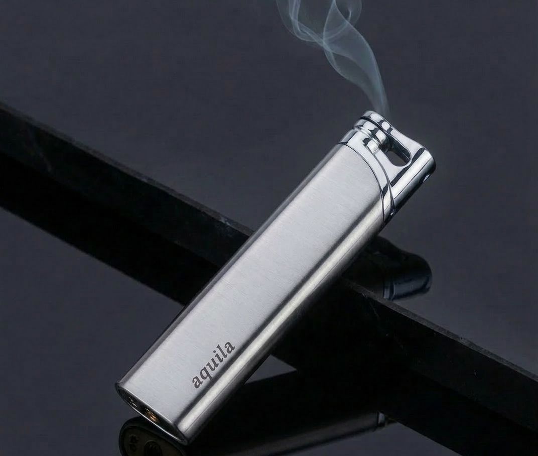 Aquila Premium Slim Butane Lighter – Refillable Red Flame Gas Lighter with Matte Metallic Silver , Sleek Pocket Lighter for Men & Women Pocket Lighter-image-4
