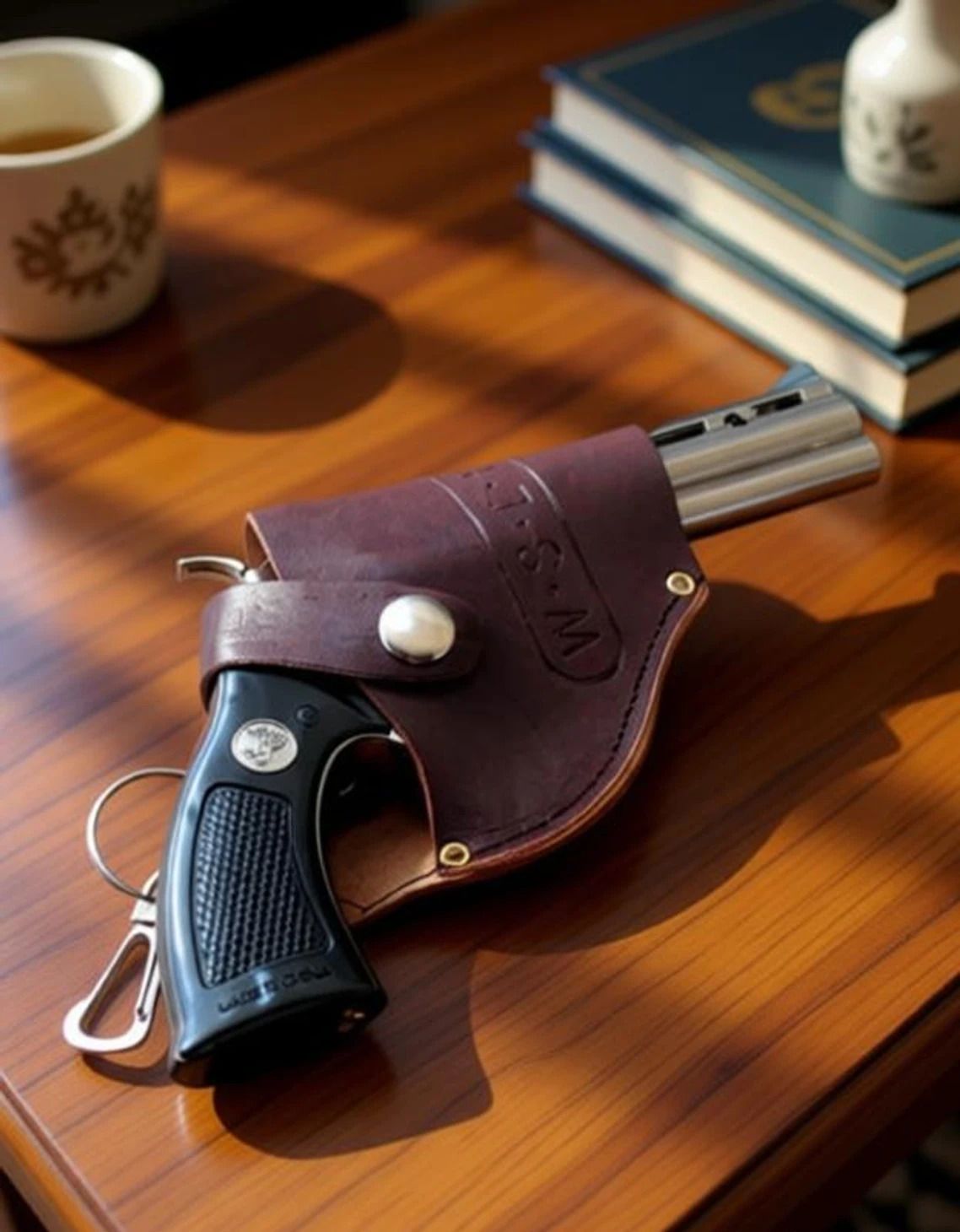 ® Revolver Gun Steel Keychain Lighter with Leather Cover Refillable Butane Gas Lighter Pocket Lighter-image-16