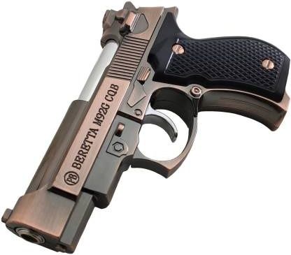 Metal Body Gun Pistol Shaped with Barrel Pull Back System Butane Gas System And Adjustable Flame Copper Beretta Gun Pocket Size Metal Pocket Lighter