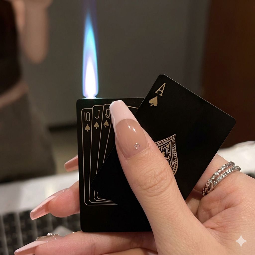 Jet Flame Poker black Ika print Windproof Stylish Latest Modern Unisex Poker card ikka Pocket Lighter-image-23