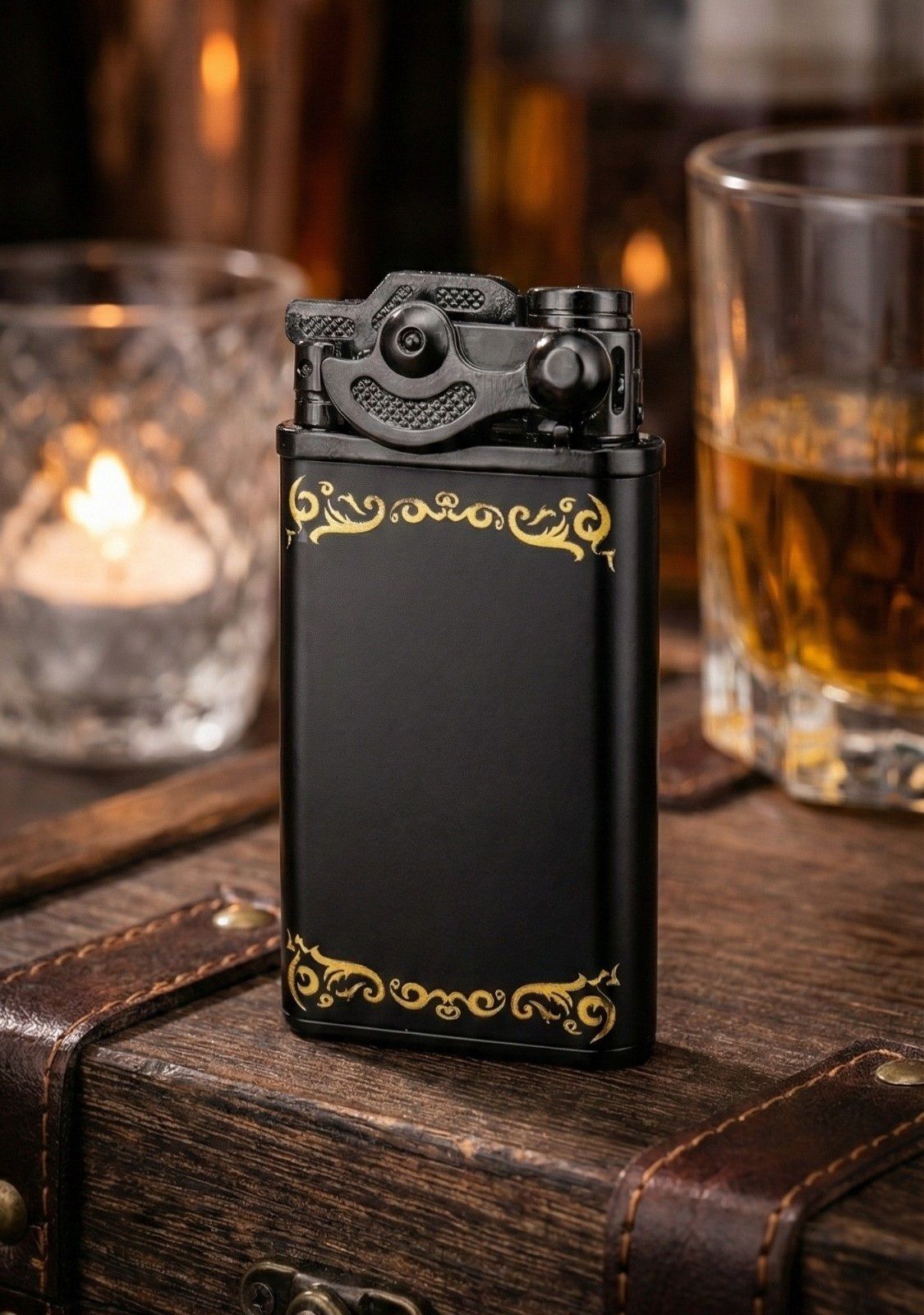 Premium Black & Gold Vintage Butane Jet Flame Lighter Windproof Pocket Lighter
