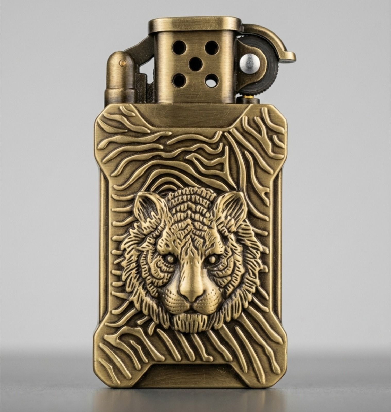 Vintage Brass Tiger Embossed Jet Flame Lighter Pocket Lighter-image-34