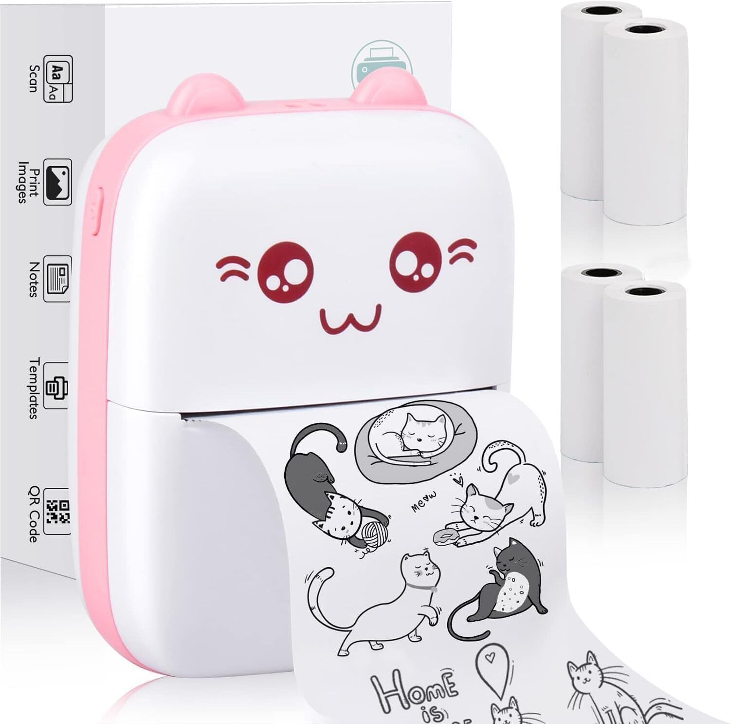 VISSHI Mini Bluetooth Thermal Printer,Portable Label Printer with 1 printing paper roll Mini Bluetooth Thermal Printer
