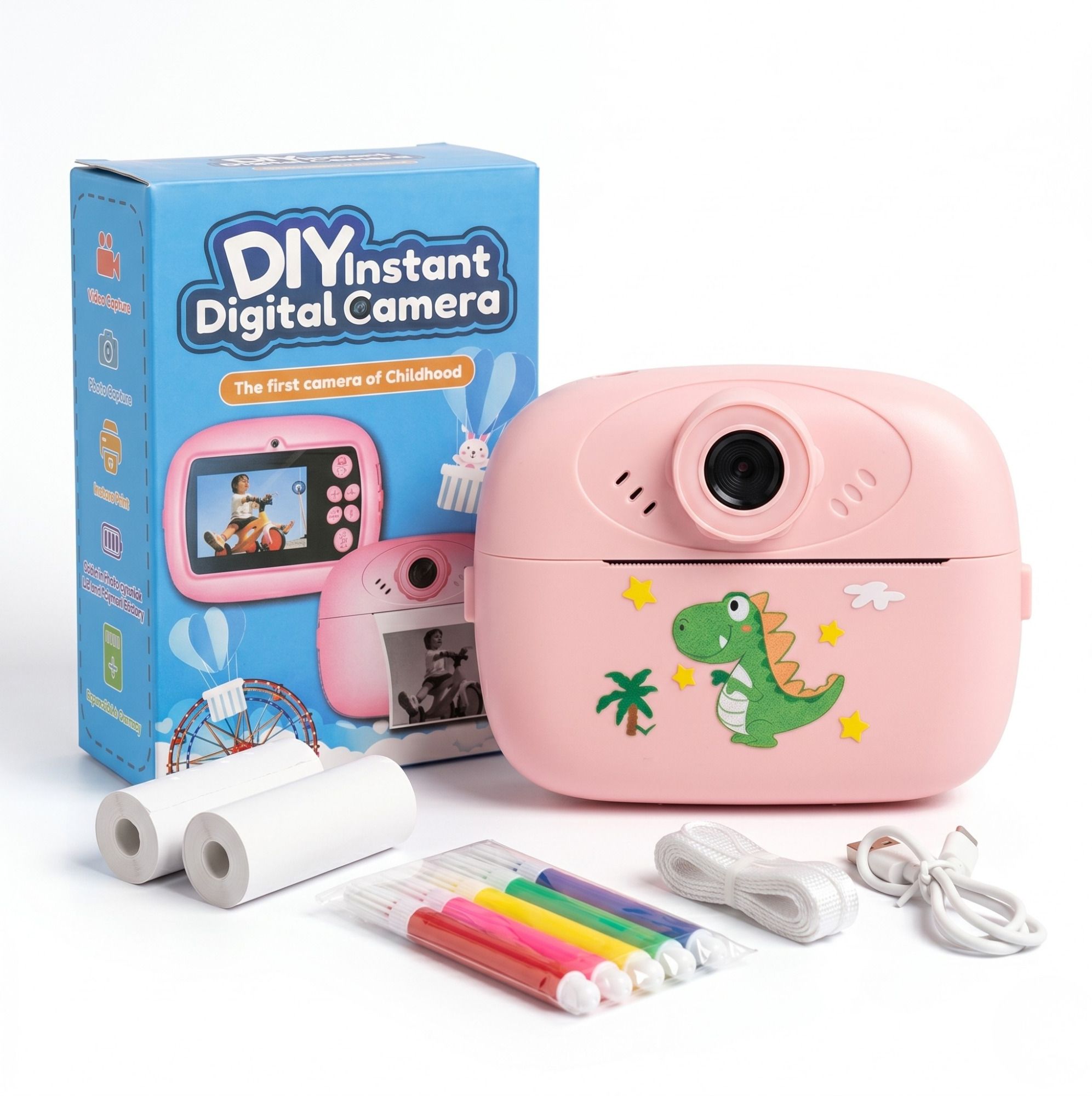 MANSAA Instant PINK - Camera for Kids with Print Paper & Color Pens Kids Instant Print Camera / Digital Toy Camera-image-30
