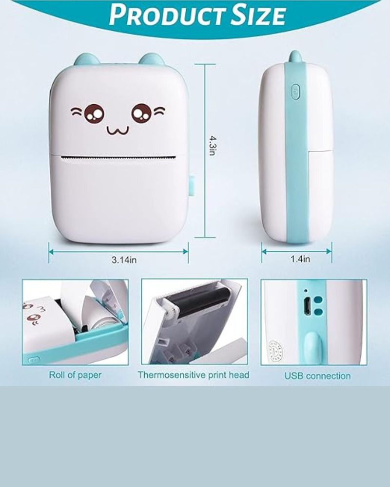 4uonly Mini Printer with Paper for Photo Multi-function Label Printer ghj8 Single - TextUsed For: Title, Compare-picture-33