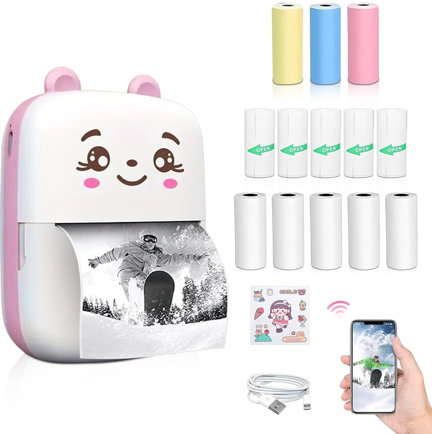 Sachii Mini Bluetooth Thermal Printer, Portable Inkfree Label Pocket Printer Pocket Printer