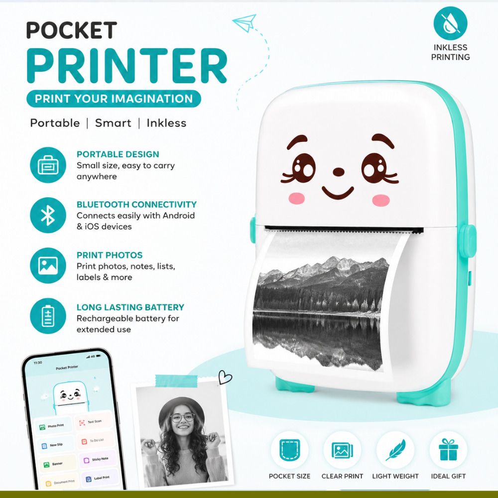 KMI Mini Bluetooth Thermal Printer Inkless Smart Printing for Android & iOS Devices2 Wireless Pocket Printer-picture-16