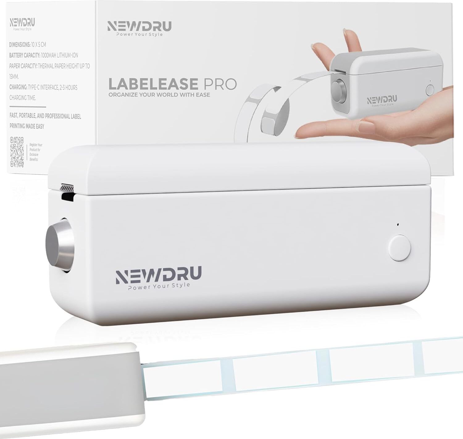 NEWDRU Mini Portable Printer Ink-Free, Wireless Label Printer for Home and Office Use - White-picture-40