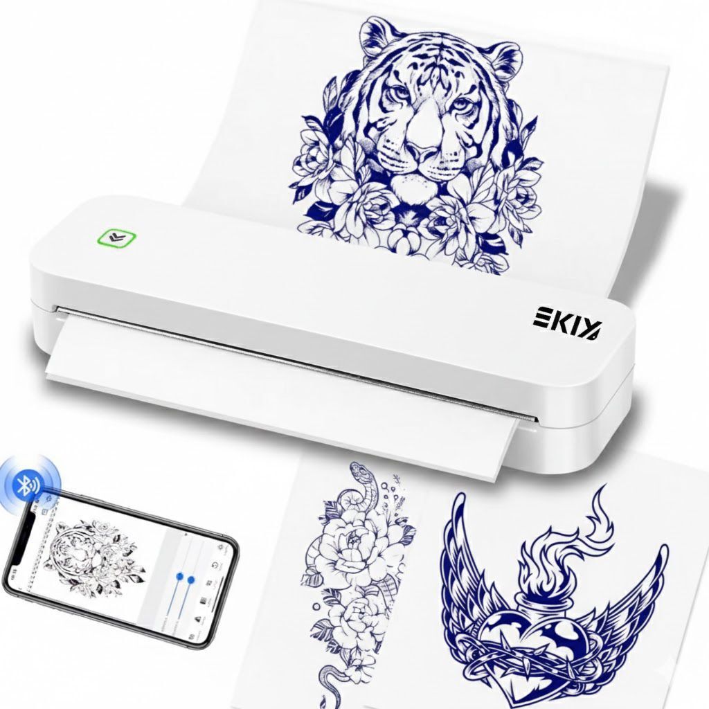 EKIY Latest 2026 Mini Wireless Stencil Tattoo/A4 Portable Inkless Thermal Printer for Android/IOS/PC with Bluetooth/USB Interface |Roll/Foldable Paper-image-42