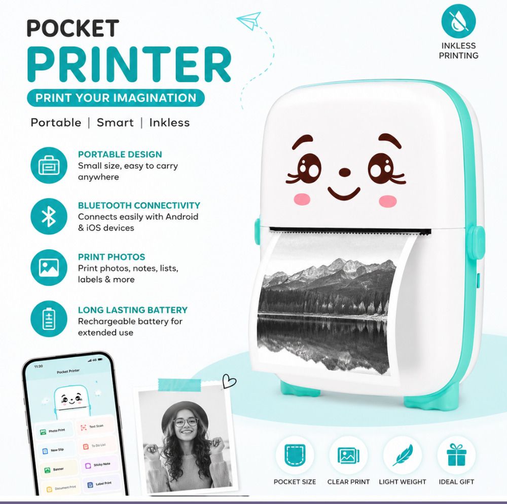 KMI Mini Bluetooth Thermal Printer Inkless Smart Printing for Android & iOS Devices0 Wireless Pocket Printer-picture-12