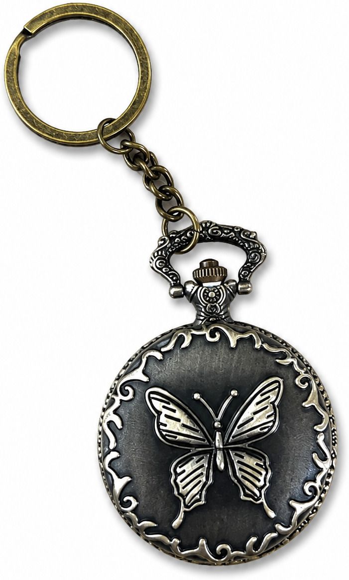 Faraports Embossed Butterfly theme Pocket Watch cum Keychain FP012 Brass Zinc Alloy Pocket Watch Chain-image-27