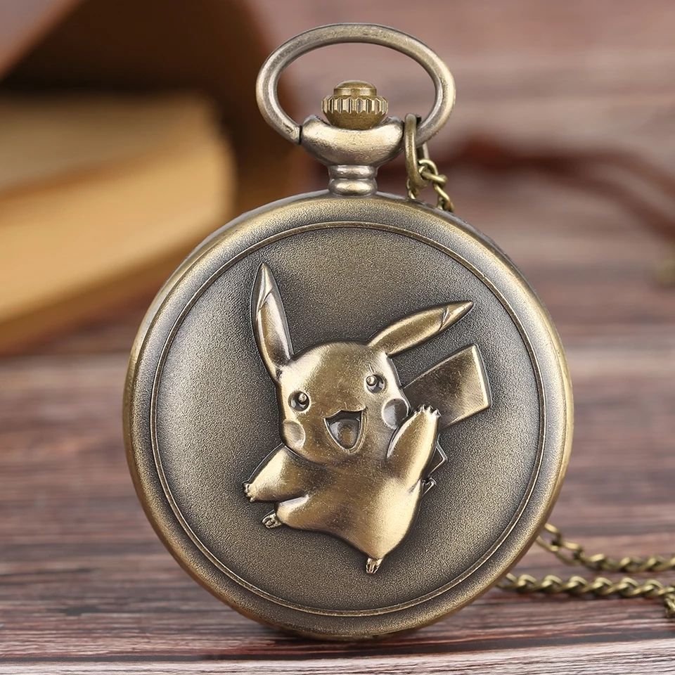 Classic Quirk Antique Gandhi Style Premium Vintage with Pokemon Theme Pikachu Embossing Key chain with Key Ring Car, Bike for Men & Woman Best Gift Bronze Metal Pocket Watch Chain-image-37