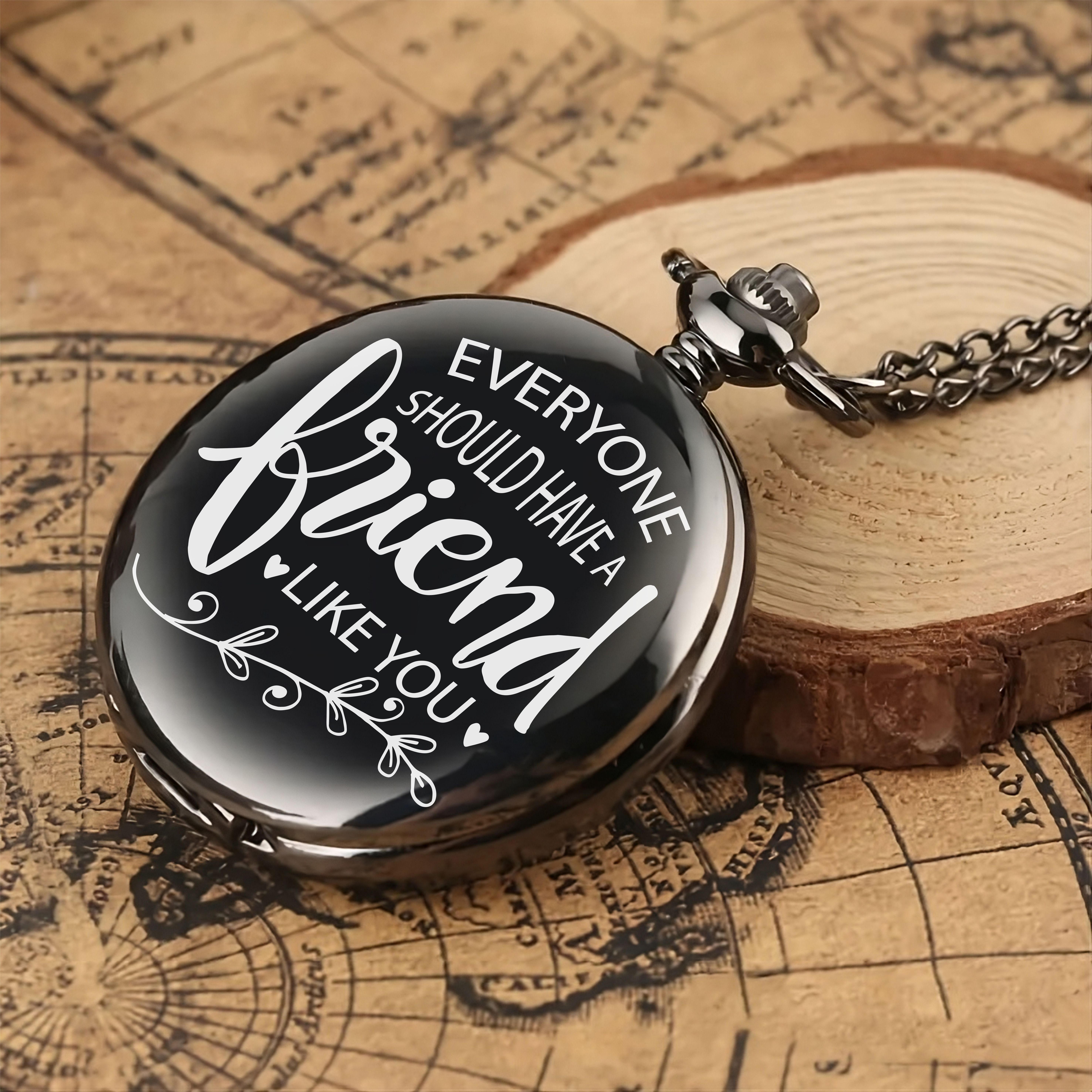 Classic Quirk Royal Gandhi Style Premium Friendship Theme Quote Engraved Key chain with Key Ring Car, Bike for Men & Woman Best Gift Black Metal Pocket Watch Chain-image-16
