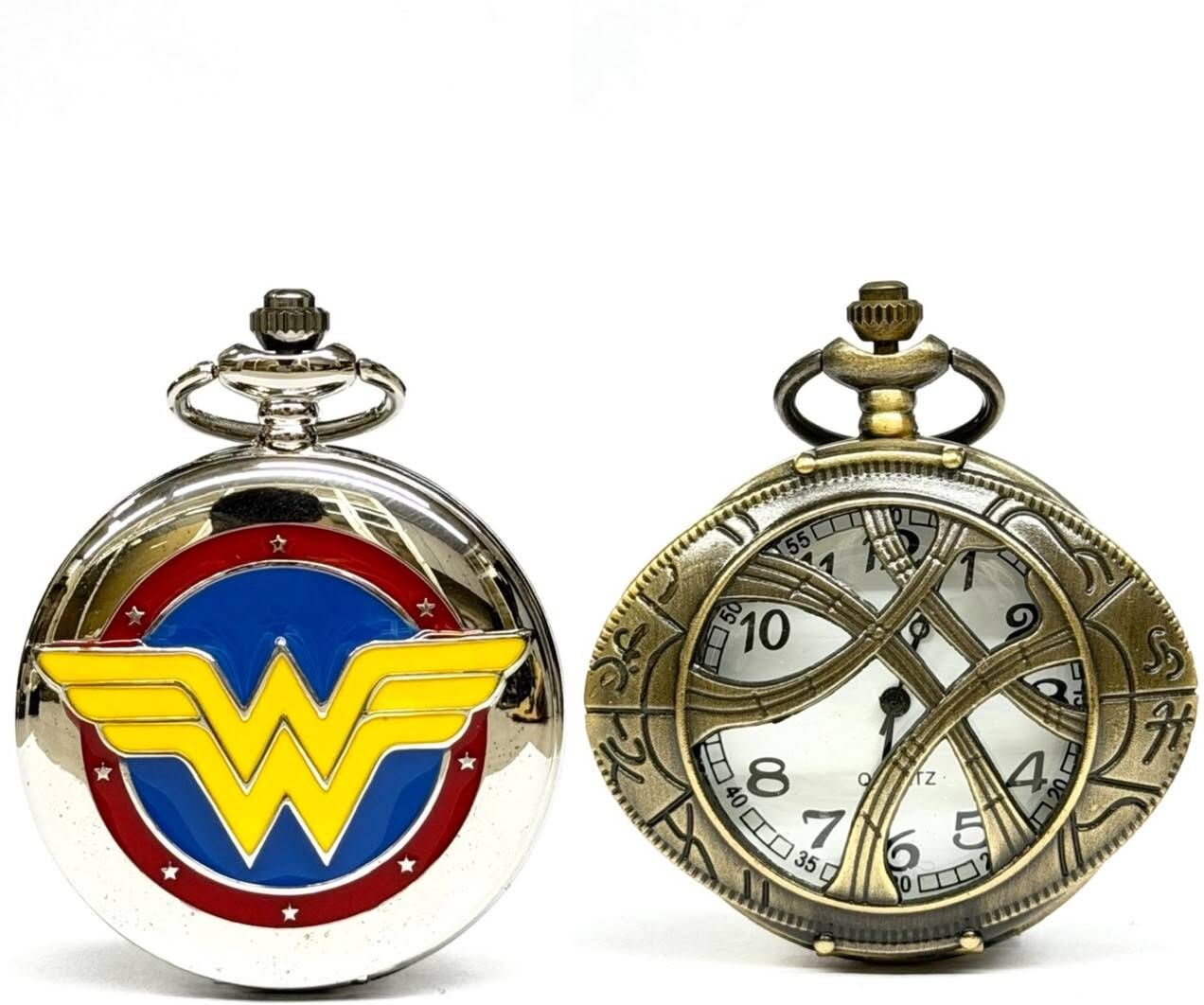 Mubco Superhero Wonder Women & Dr Strange Pocket Watch Keychain Quartz Analog Collectible Vintage Gift WD_020 Silver, Bronze Metal Pocket Watch Chain-image-1