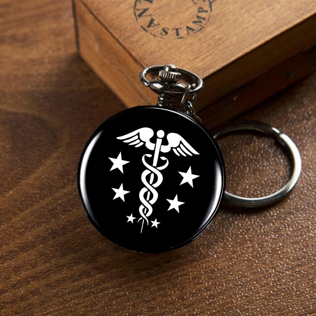 Tiny Tim Doctor Logo Classic Black Pocket-Watch Royal Gandhi Style Metallic Best Gift Best Gift To Docter Crome Metal Pocket Watch Chain-picture-11