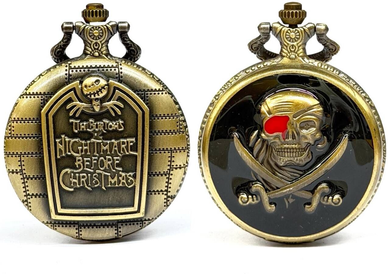 Mubco The Nightmare Before Christmas & Skull Pirate Pocket Watch Key Chain Quartz Analog Vintage Antique Gift SN-020 Bronze Metal Pocket Watch Chain-image-48