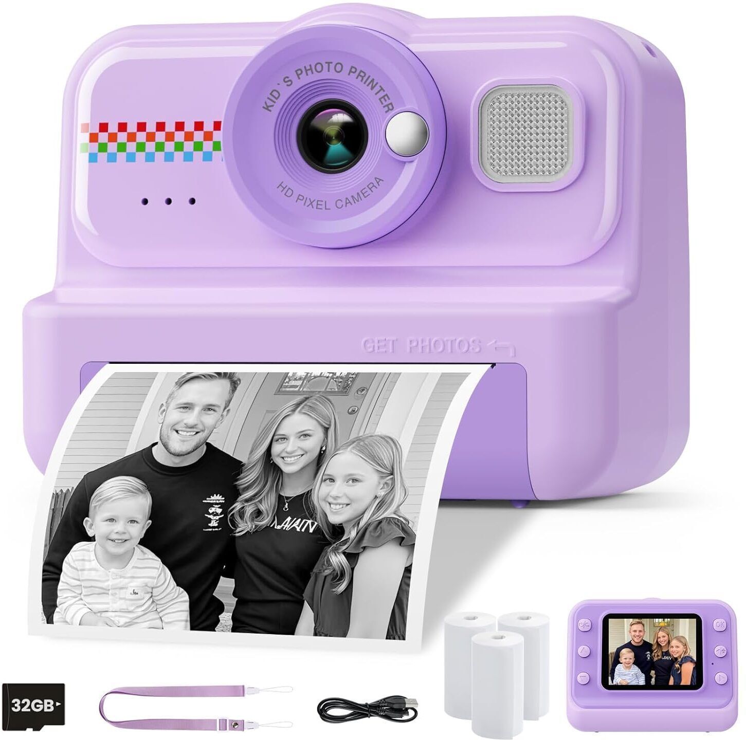 TOTAL DIGITAL CAMERA Kids Instant Camera, 1080P Children's Digital Camera & Video Camera with 32GB