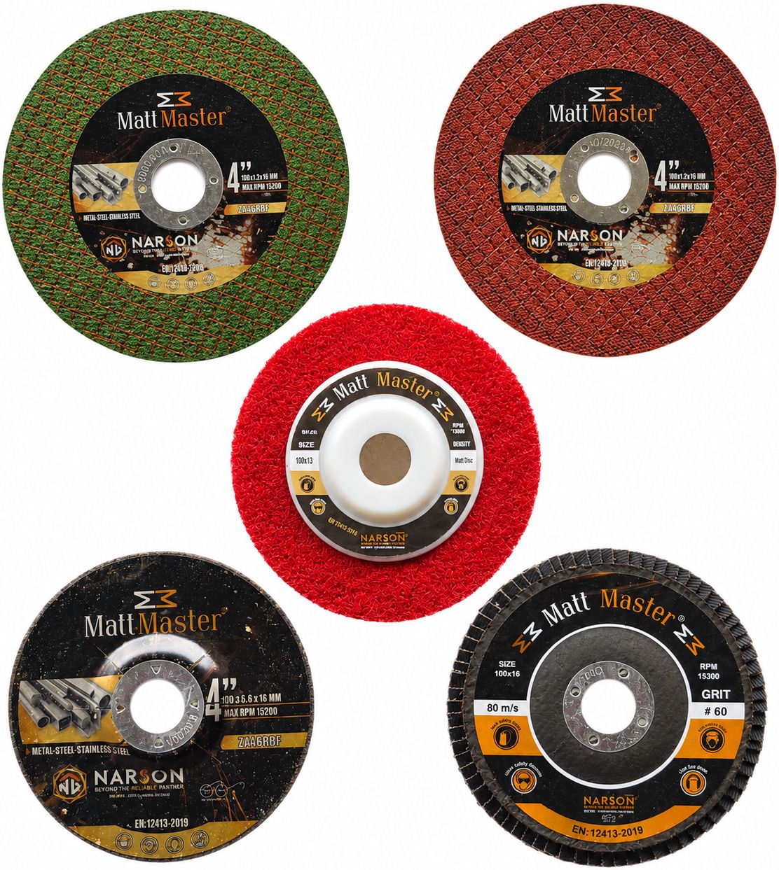 narson group Matt Master 4 Inch Abrasive Combo Kit Pack of 5 Metal Polisher-picture-11