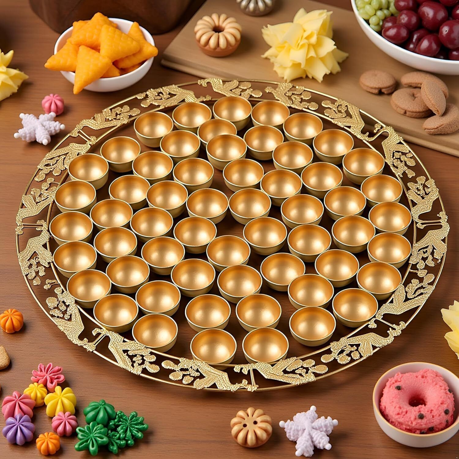 56 Bhog Thali Set | 20 Inch Gold-Plated Metal Thali with 56 Bowls Gold Plated, Gold-image-45