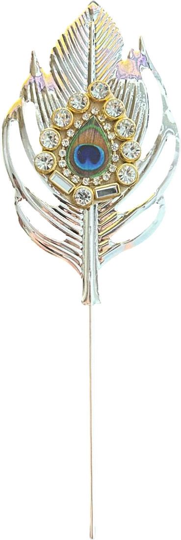 morel Peacock Feather Designe Tilak Stick for Tilak Ceremony 3PC Silver-picture-0