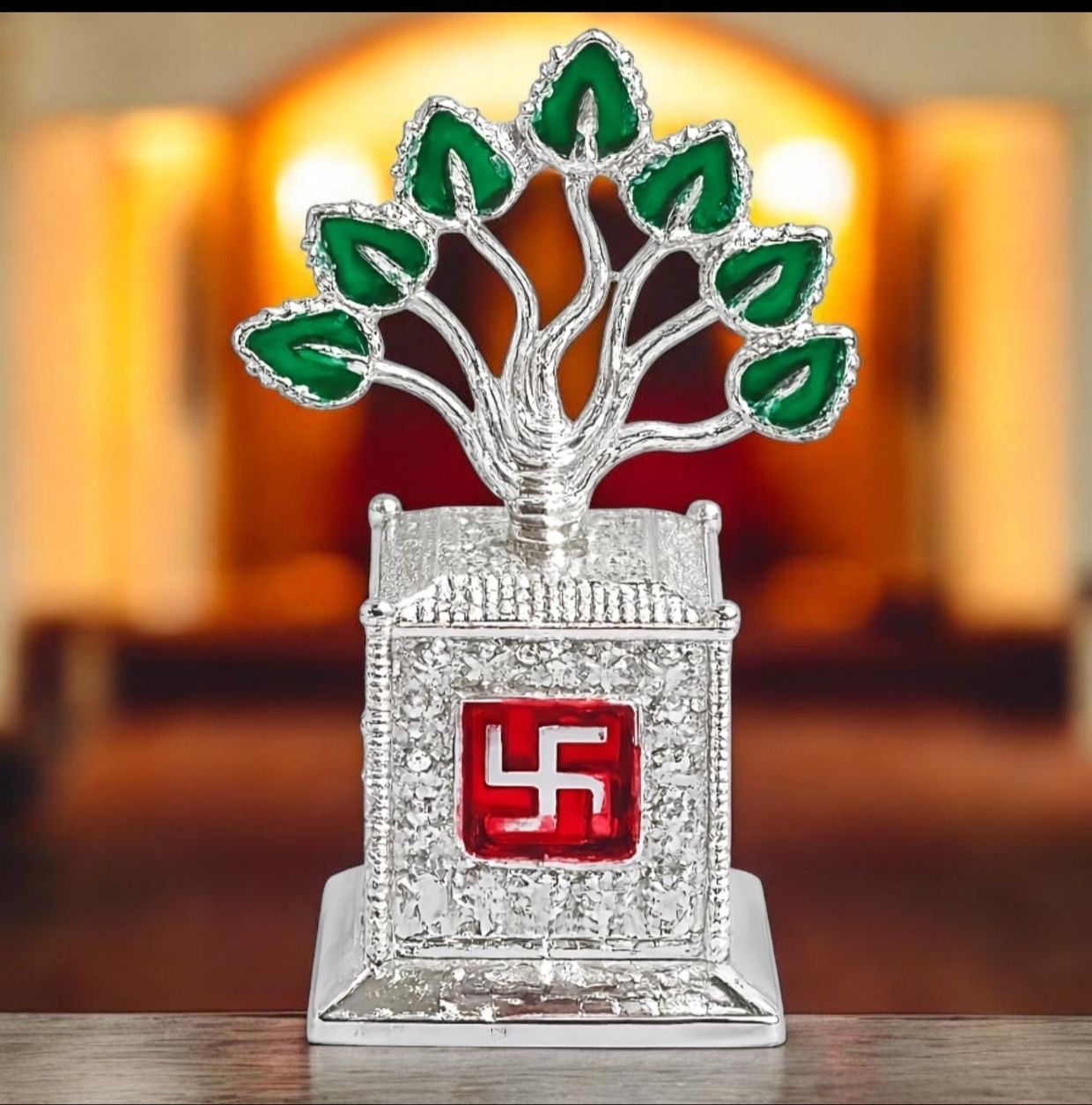 German Silver Tulsi Leaf Plant for Pooja & Home Decor Gift | 2'i Height Silver Plated, Silver-image-44