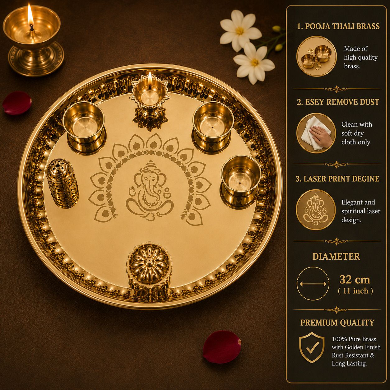 goursabah Pooja thali Brass, Gold-picture-16