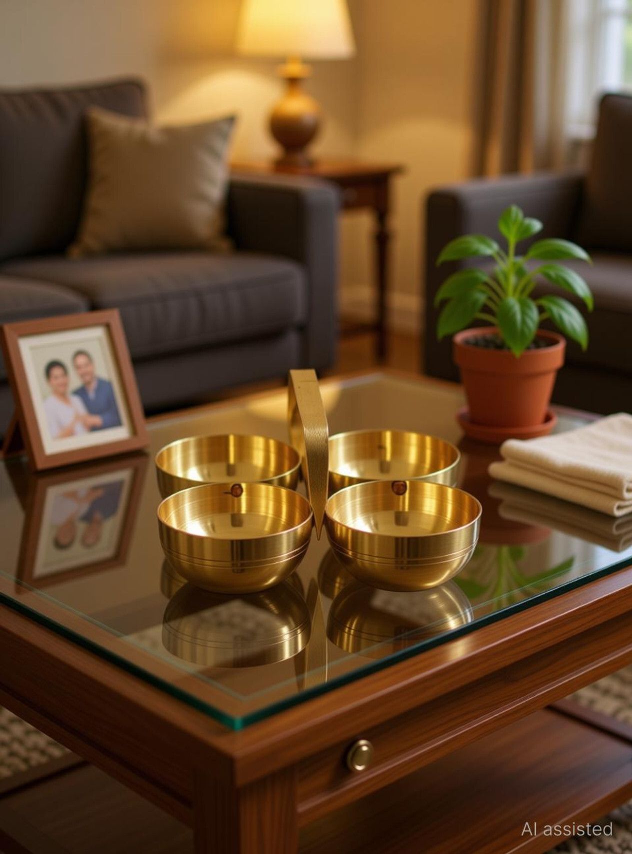 Pure Brass Serving Bowl Set with Handle | 4 Bowl Brass Serving Set Brass, Gold-image-33