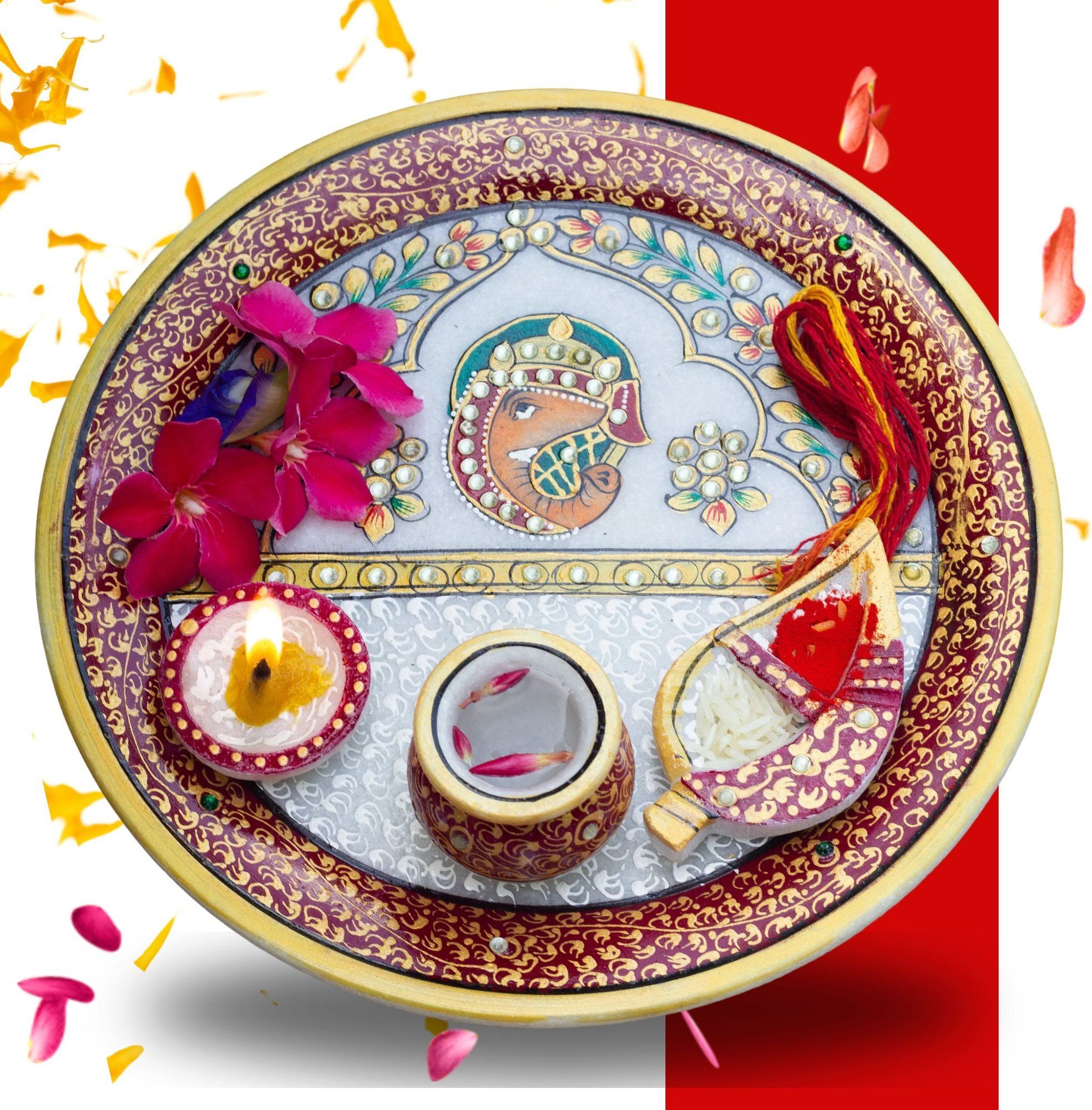 Marble Pooja Thali with Meenakari Work |Decorative PujaThali Marble-image-29