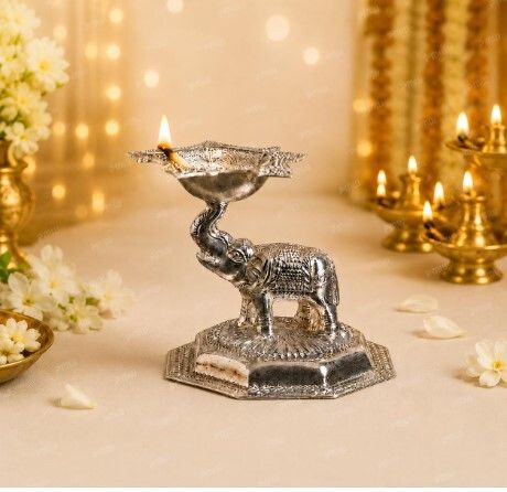 pmw German Silver Elephant Design Deepam Kundhulu|Traditional Oil Lamp Diya |1 PIECE Silver-picture-7