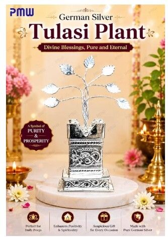 German Silver Tulasi Plant Showpiece|Premium Decorative Tulsi Plant Silver-image-30