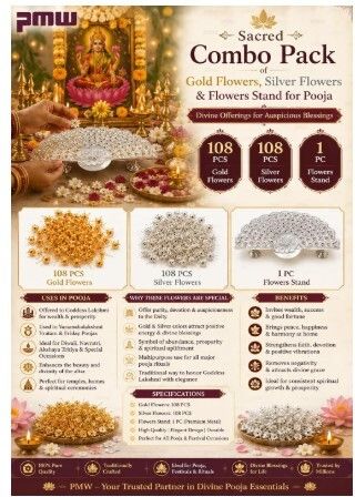 pmw 108 Gold Flowers + 108 Silver Flowers + 1 Flower Stand | Lakshmi Pooja Silver-picture-20
