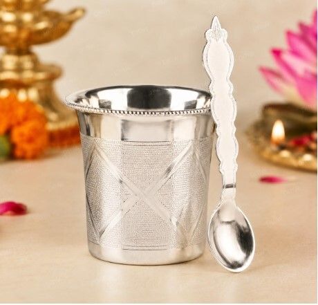 German Silver Panchapatra with Spoon | Traditional Pooja Cup Set | Silver-image-30