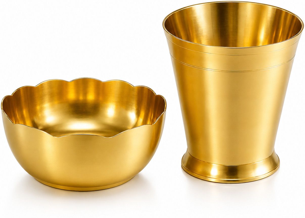 street mart Pure Brass Pooja Bowl and Glass Set, (Solid, No.1) Brass, Gold-picture-16