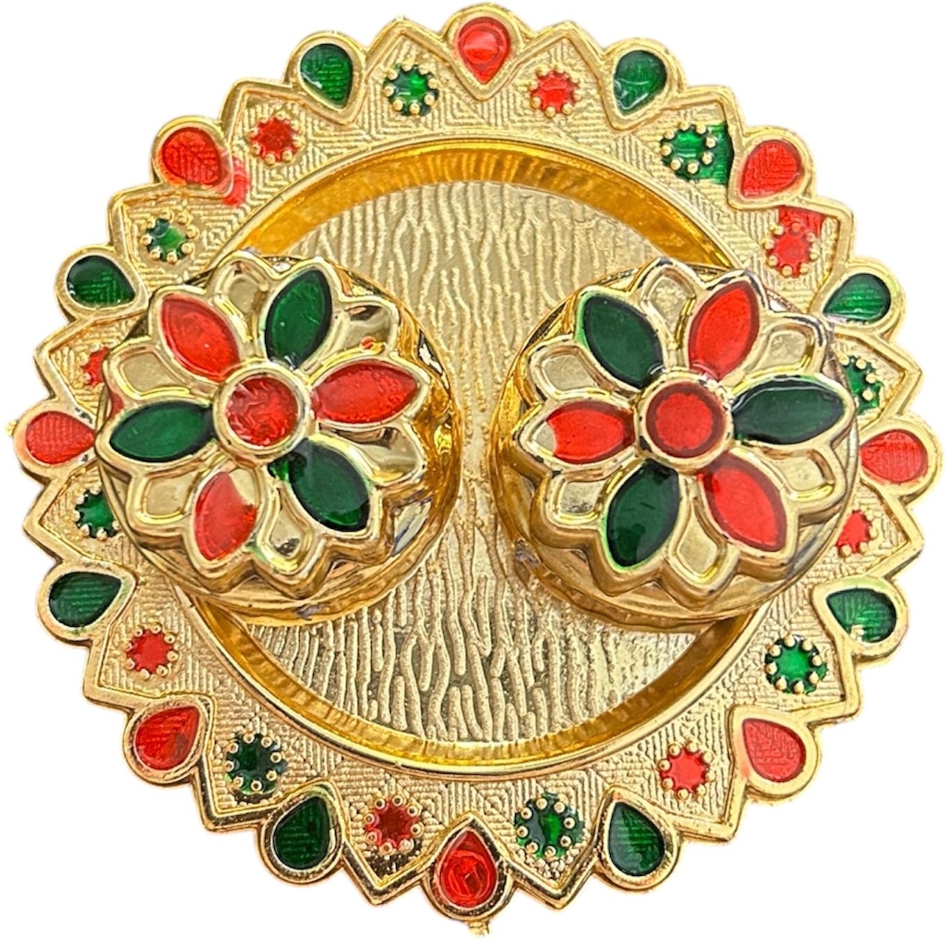 morel 7CM Meenakari Kumkum Haldi Holder AND Finger Ring Clapping Ghungroo COMBO Gold-picture-2