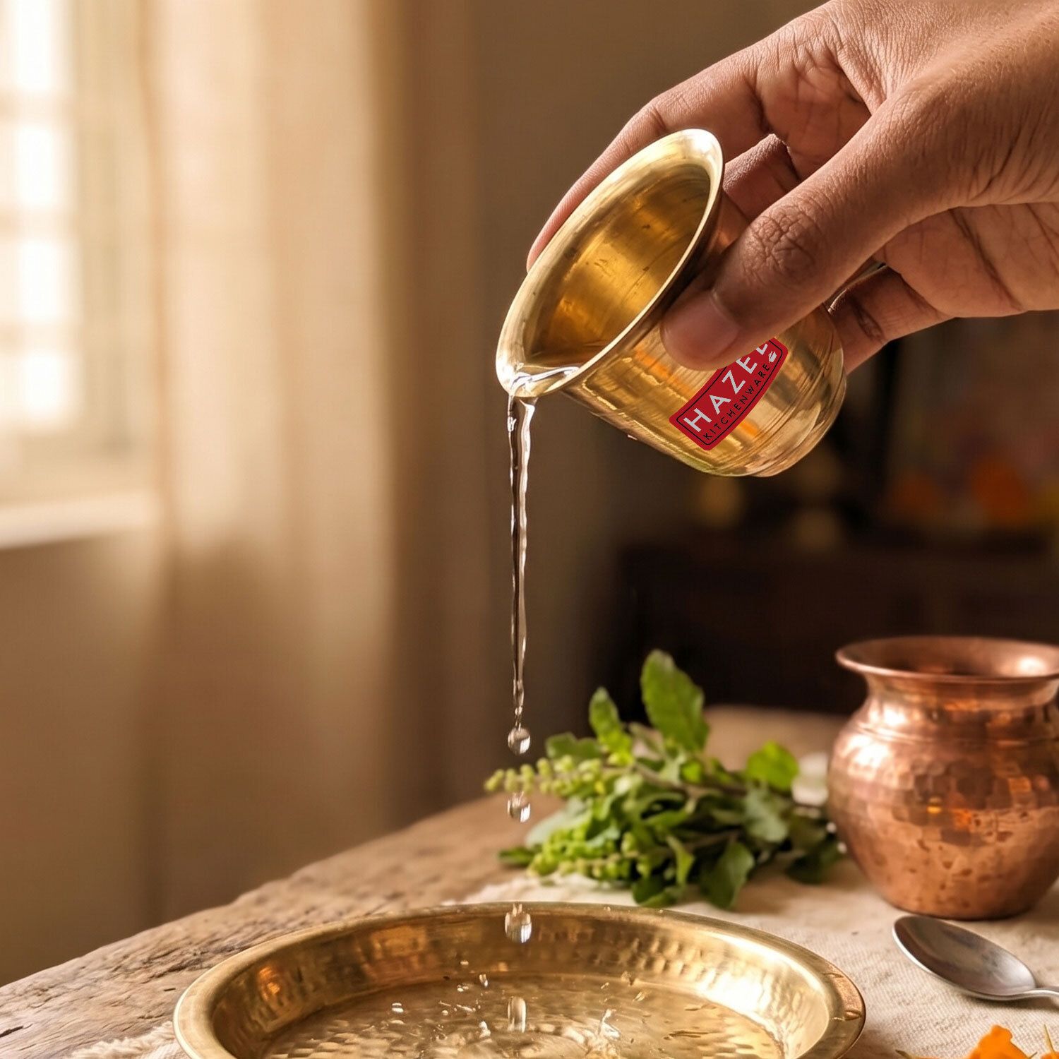hazel Brass Panch Patra, Pooja Water Cup, Achamani Puja Vessel Brass, Gold-picture-42