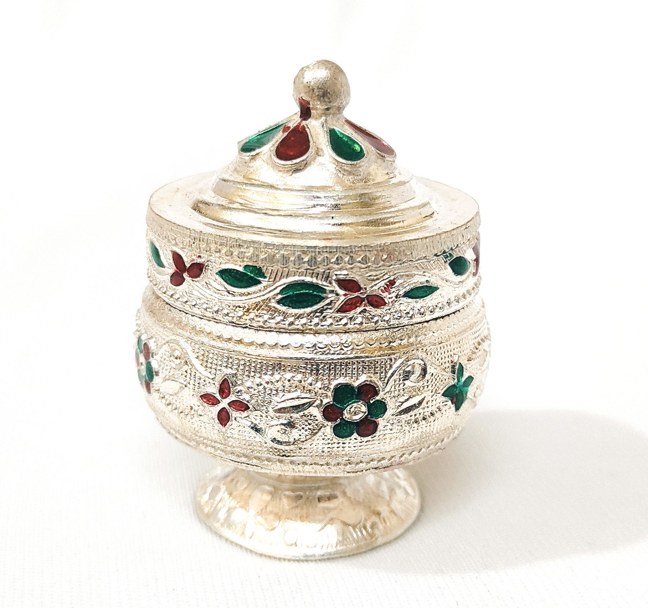 German Silver Handmade Sindoor Box / Kunguma Chimil / Kumkum Box Decorative Showpiece-6 cm