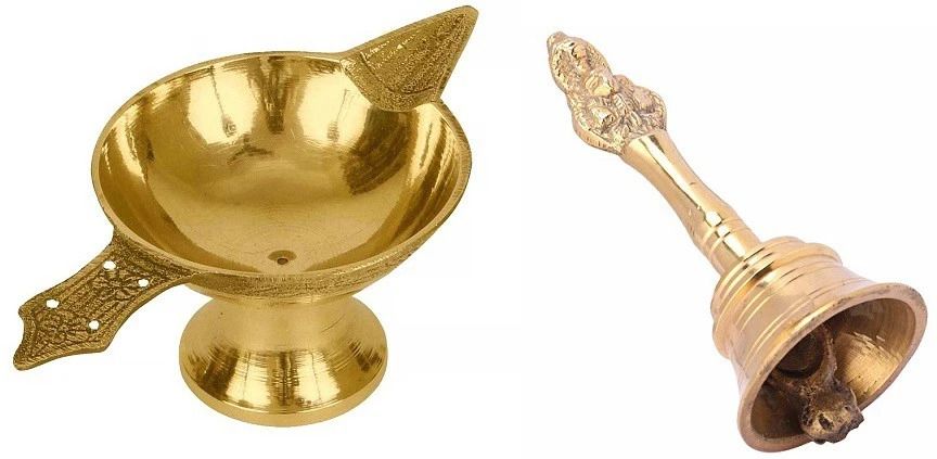 Combo Of Nagpari Head Pooja Puja Bell Ghanti With Akhand Laxmi Deepak Pital Diya Brass-image-26