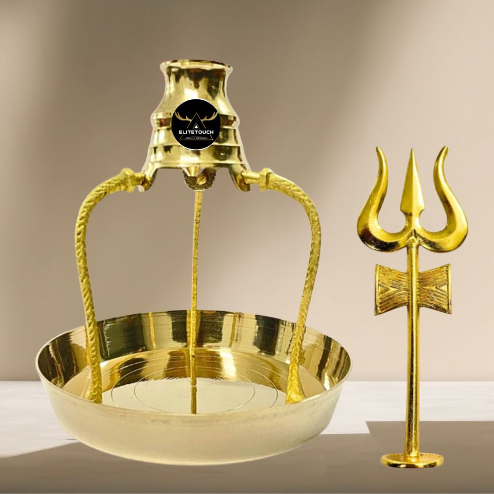 Brass Pooja Plate with Shivling Jalabhishek Stand & Brass Trishul Brass-image-48