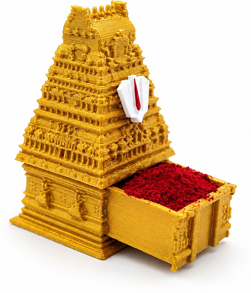Temple Design Kumkum Box with Gopuram Lid | Compact Sindoor box (Golden Finish) Plastic, Gold-image-21